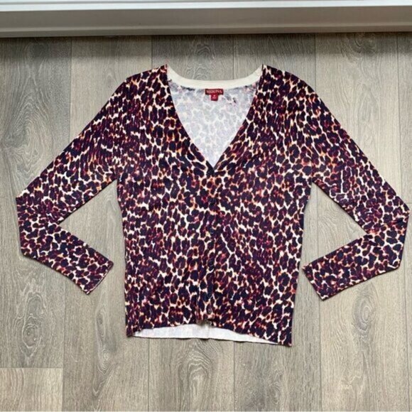 Merona Women’s Cardigan Sweater Cheetah Leopard Animal Print V-neck Y2K 2000s - Picture 4 of 16